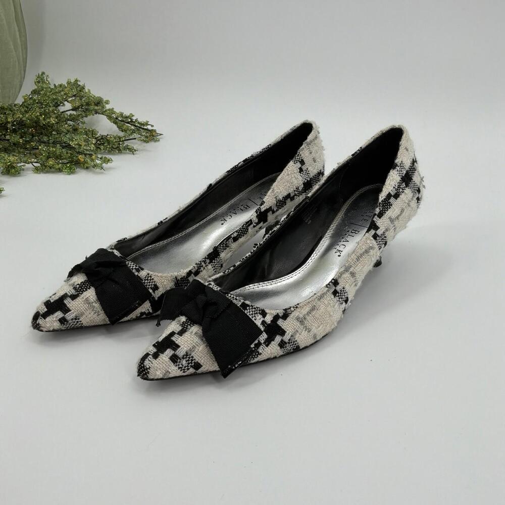 White House Black Market Plaid Tweed Kitten Heels Size 10 - Picture 2 of 6